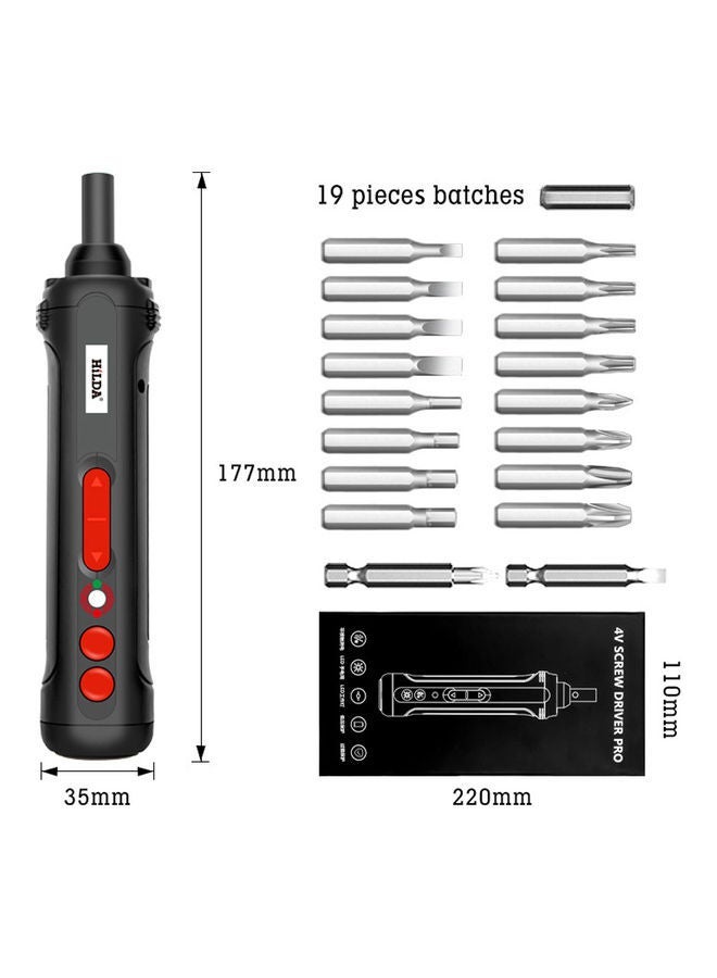 20-Piece Mini USB Rechargeable Electric Screwdriver With LED Indicator Light Black/Red