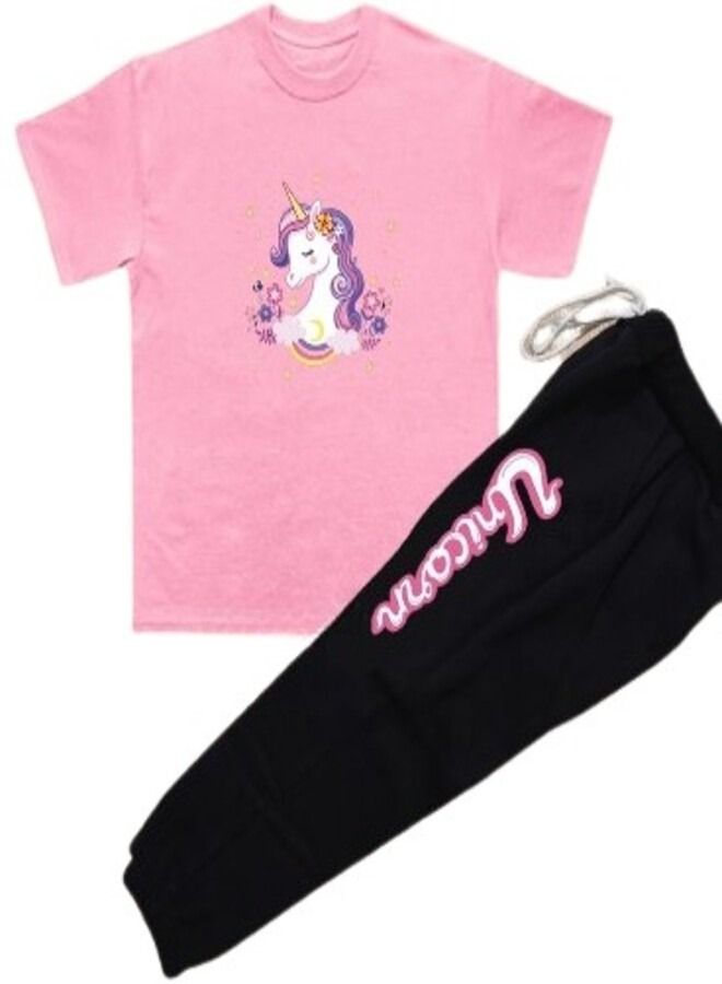 Unicorn Set Pink T-shirt/Black Pant For Girls