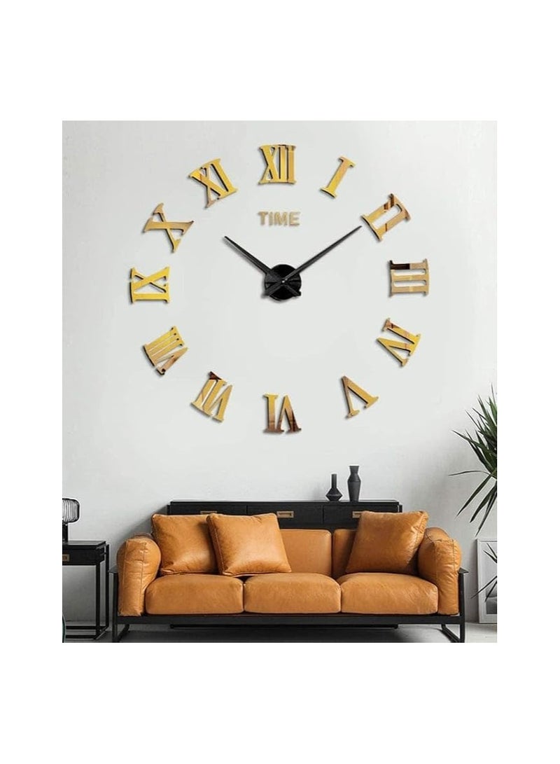 32 Inches Roman Numerals Wall Clock 3D Modern DIY Interior Acrylic Wall Clock 3D Mirror DIY Silver