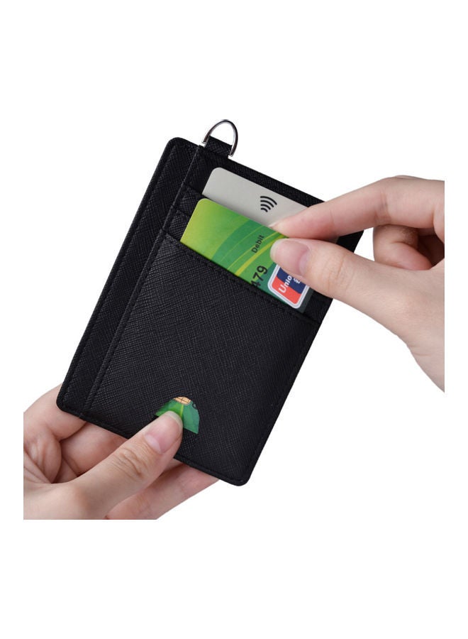 Leather Card Holder Money Clip Black