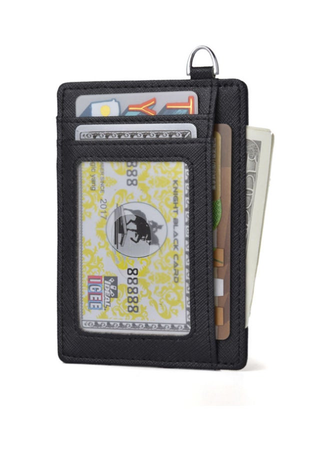 Leather Card Holder Money Clip Black