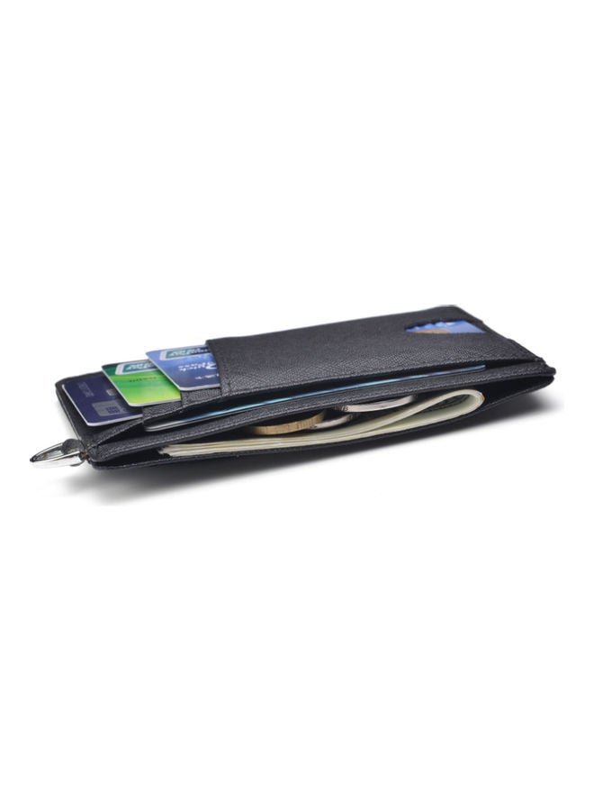 Leather Card Holder Money Clip Black