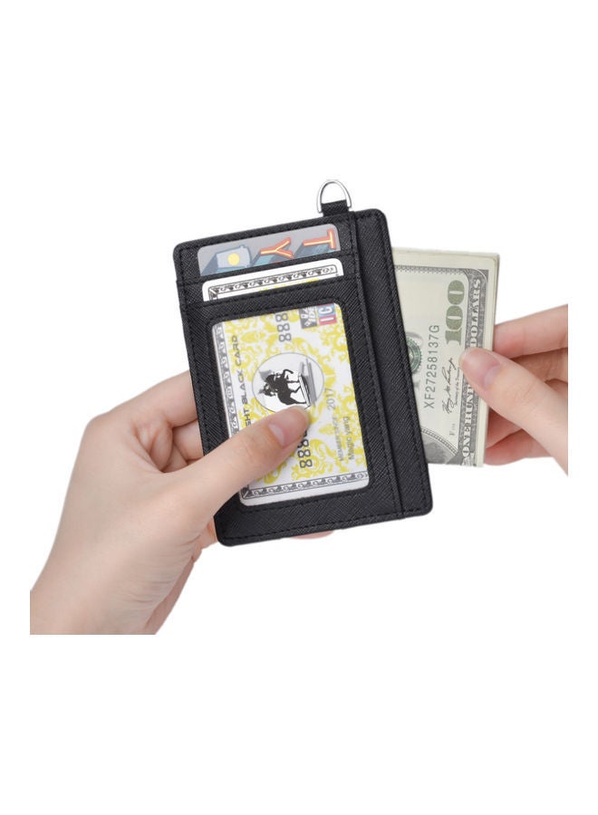 Leather Card Holder Money Clip Black