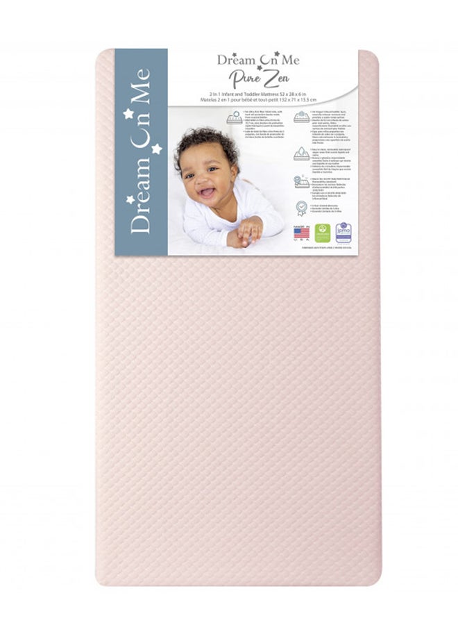 2 In 1 Infant Crib And Toddler Bed Mattress, Greenguard Gold And Jpma Certified Crib Mattress, Copper-Infused Toddler Layer, Removable Zipper Cover, Pure Zen White And Pink