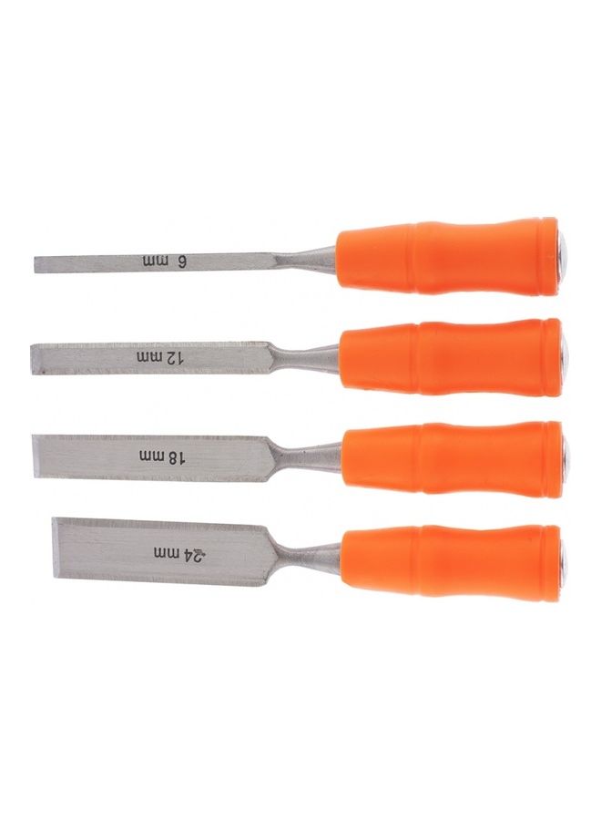 4-Piece Flat Chisel Set With Plastic Handles Orange/Silver 6-12-18-24mm