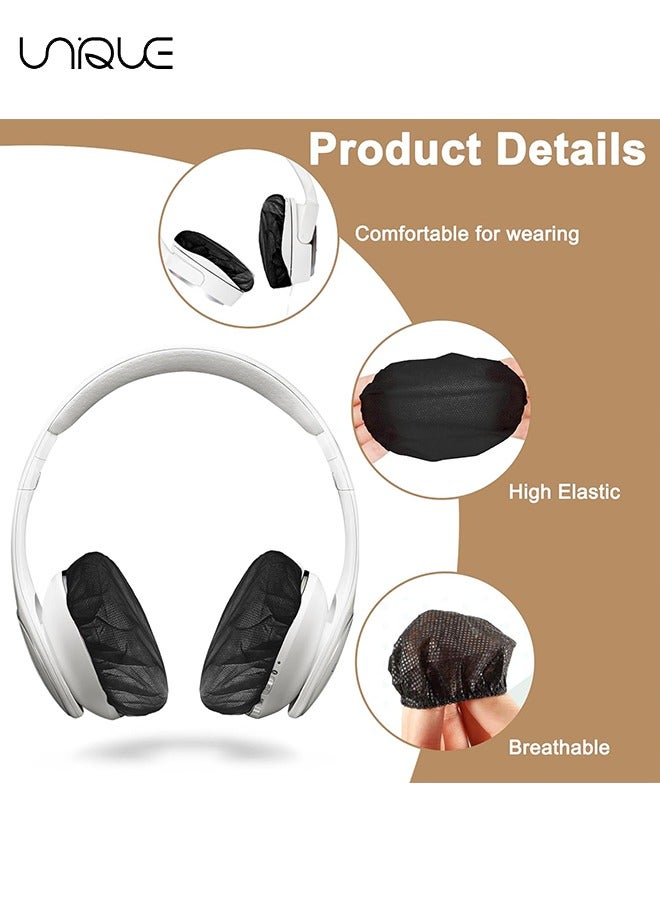 100 Pieces Disposable Headphone Covers Non-Woven Sanitary Headphone Ear Covers Black Fabric Headset Covers Ear Pad Covers for Headphones Dust-Proof Sanitary Headset Ear Pads 10-13cm - Black