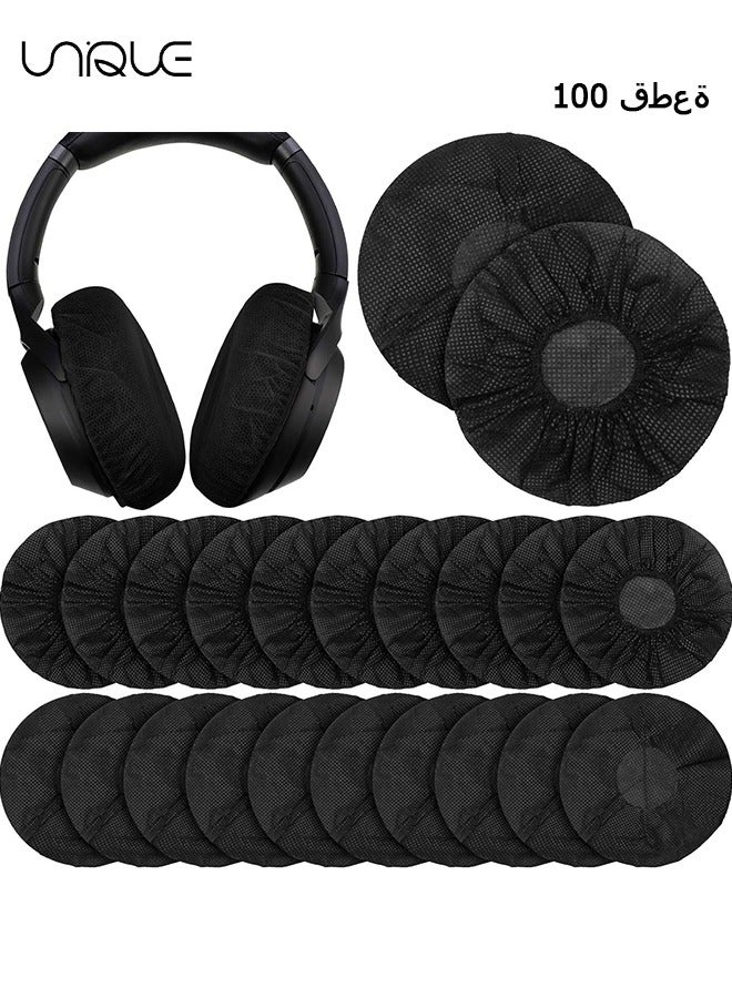 100 Pieces Disposable Headphone Covers Non-Woven Sanitary Headphone Ear Covers Black Fabric Headset Covers Ear Pad Covers for Headphones Dust-Proof Sanitary Headset Ear Pads 10-13cm - Black