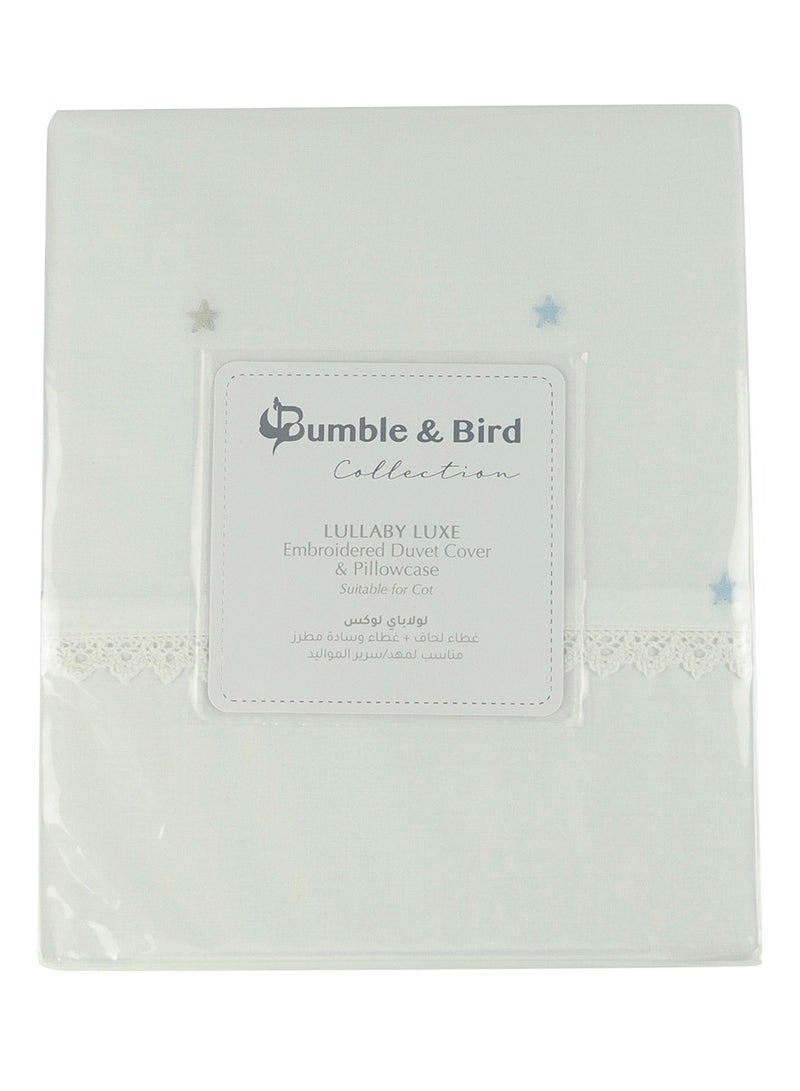 Bumble & Bird - Embroidered Duvet Cover & Pillowcase For Cot - Blue