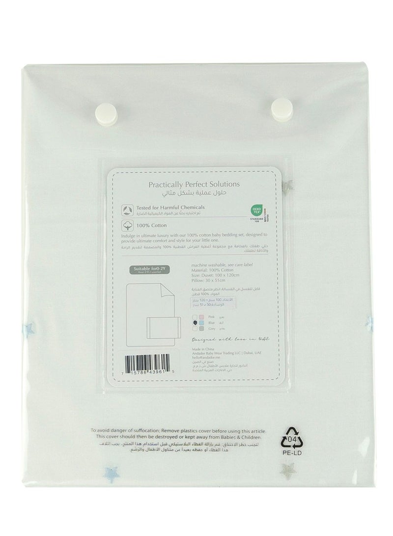 Bumble & Bird - Embroidered Duvet Cover & Pillowcase For Cot - Blue