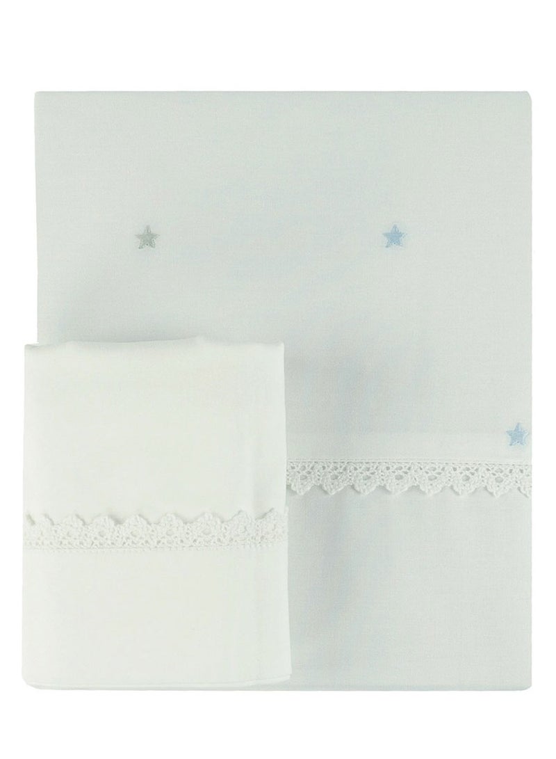 Bumble & Bird - Embroidered Duvet Cover & Pillowcase For Cot - Blue