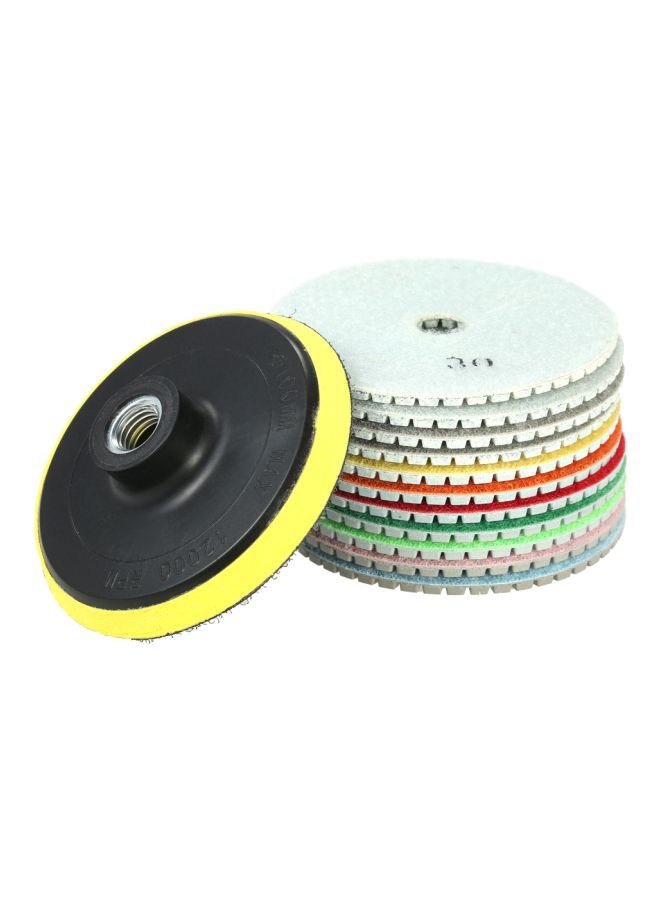 11-Piece Diamond Wet Polishing Pads With Backing Pad Yellow/Green/Red 4inch