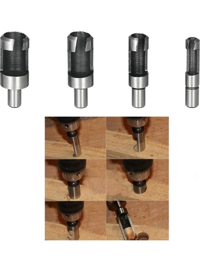 4-Piece Carbon Steel Plug Drill Bits Silver/Black