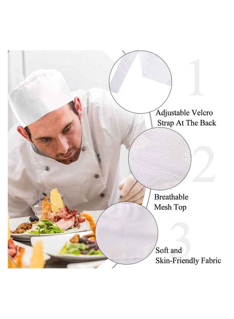 4 Pcs Unisex Adjustable Chef Hats with Breathable Mesh Top for Kitchen Cooking, White Color, Suitable for Home & Professional Use