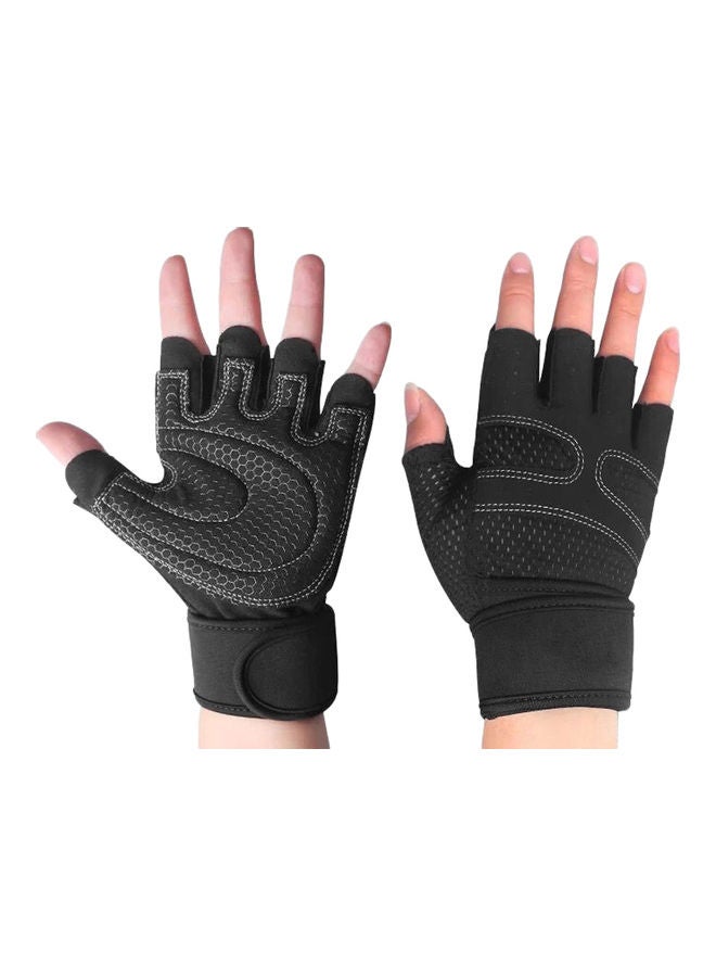 Pair Of Half Finger Weightlifting Gloves With Wrist Wraps XL