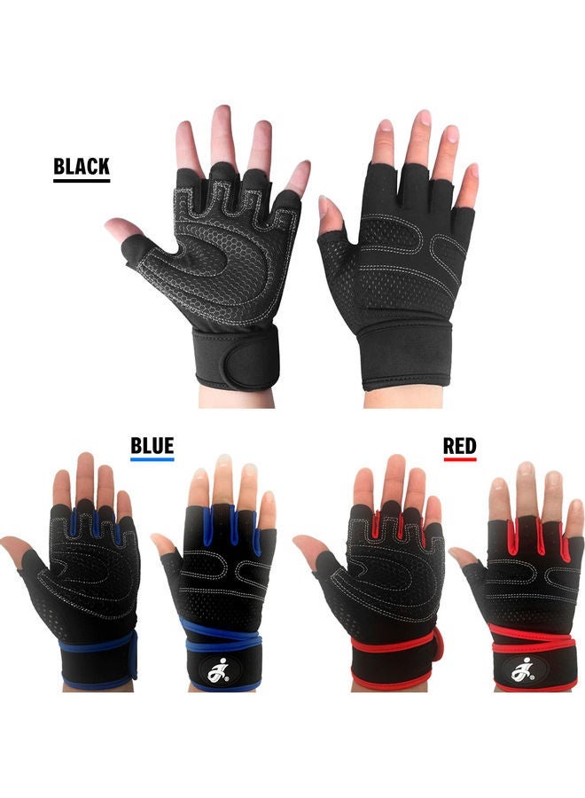 Pair Of Half Finger Weightlifting Gloves With Wrist Wraps XL