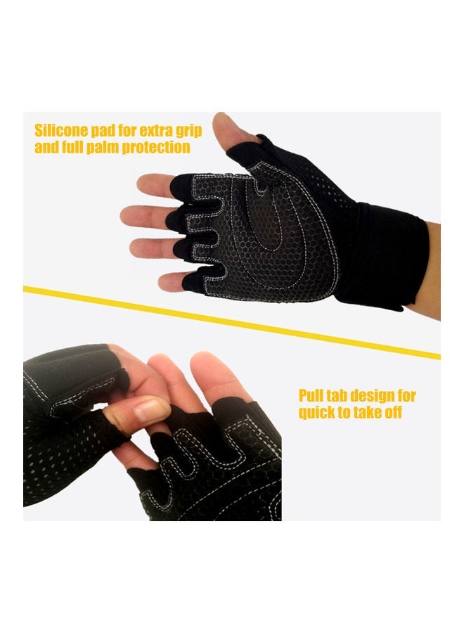 Pair Of Half Finger Weightlifting Gloves With Wrist Wraps XL