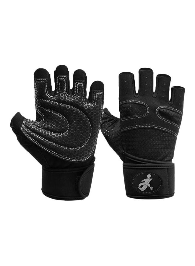 Pair Of Half Finger Weightlifting Gloves With Wrist Wraps XL