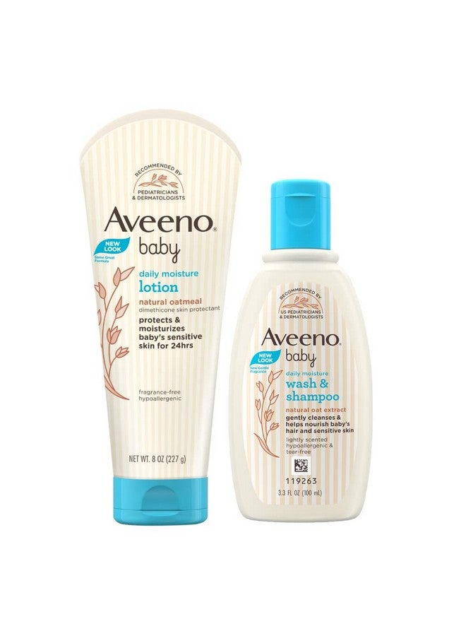 Combo Pack Aveeno Baby Daily Moisture Lotion (227G) + Wash And Shampoo (100Ml) | With Natural Oat Extract | Hypoallergenic, Pediatrician Recommended | Cleanses, Nourishes, Soothes & Protects Baby'S Sensitive Skin