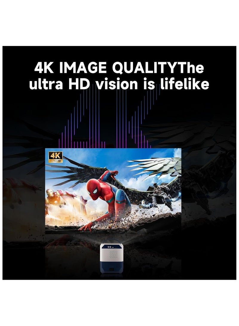 Portable Smart Home Theater 4K Projector Wi-Fi Bluetooth Android Mobile Screen LED TV Game Projector Manual Focus HDMI/USB/AV/Remote Control with Angle Stand BLACK