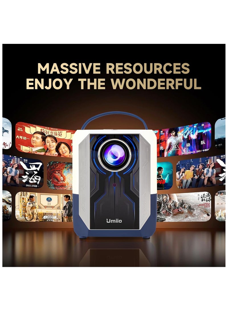 Portable Smart Home Theater 4K Projector Wi-Fi Bluetooth Android Mobile Screen LED TV Game Projector Manual Focus HDMI/USB/AV/Remote Control with Angle Stand BLACK