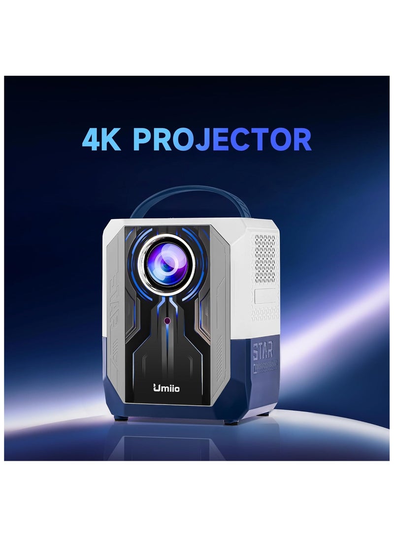 Portable Smart Home Theater 4K Projector Wi-Fi Bluetooth Android Mobile Screen LED TV Game Projector Manual Focus HDMI/USB/AV/Remote Control with Angle Stand BLACK