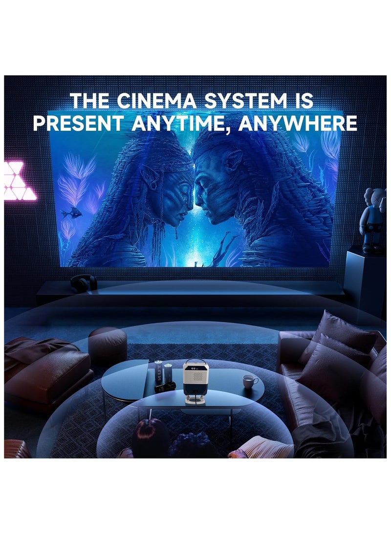 Portable Smart Home Theater 4K Projector Wi-Fi Bluetooth Android Mobile Screen LED TV Game Projector Manual Focus HDMI/USB/AV/Remote Control with Angle Stand BLACK