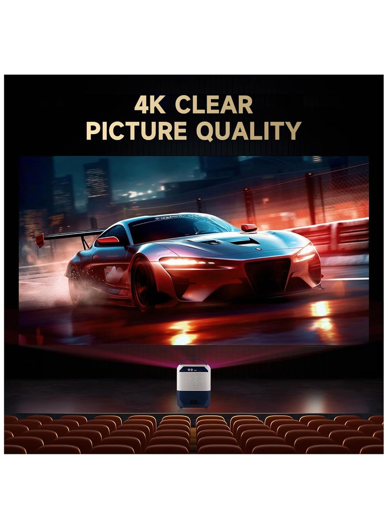 Portable Smart Home Theater 4K Projector Wi-Fi Bluetooth Android Mobile Screen LED TV Game Projector Manual Focus HDMI/USB/AV/Remote Control with Angle Stand BLACK