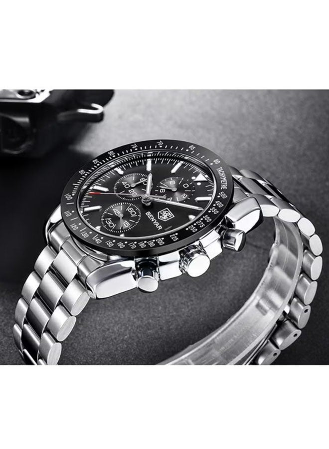 Men's Quartz Watches, Waterproof Sports Chronograph Watches, Men's Automatic Date Watches, Dial 45mm  BY-5140 Silver Black