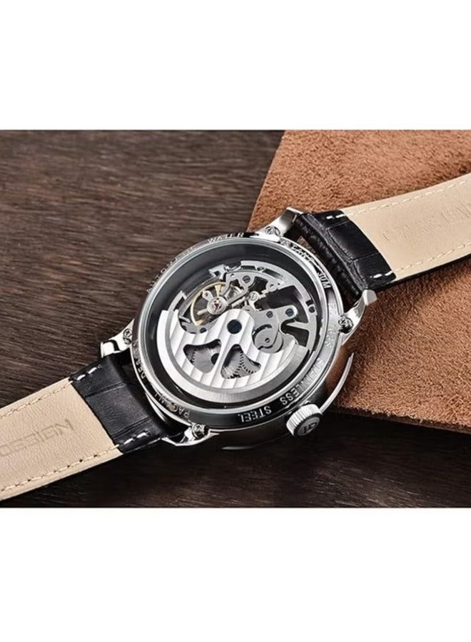 Men's automatic leather strap watch, waterproof watch, fashion watch, PD-1638 Silver Blue