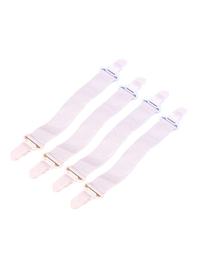 4-Piece Adjustable Bed Sheet Straps Nylon White 23x2.5centimeter