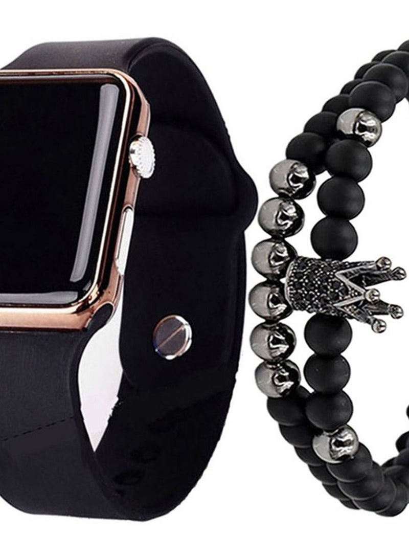 men 3-Piece Digital Watch And Bracelet Set 2696