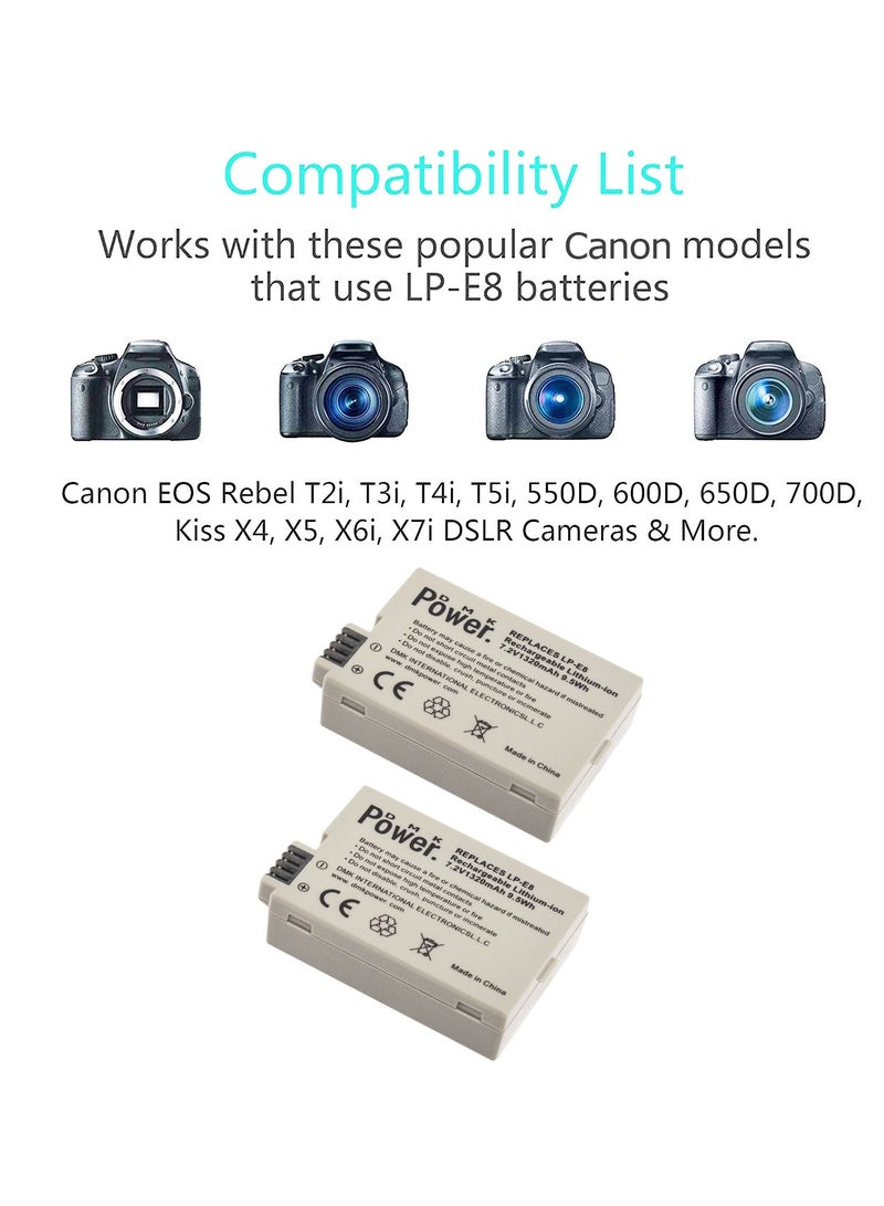 LP-E8 1320mAh Battery Compatible With Canon EOS 550D EOS 600D EOS 700D EOS Rebel T2i  T3i T4i T5i Cameras
