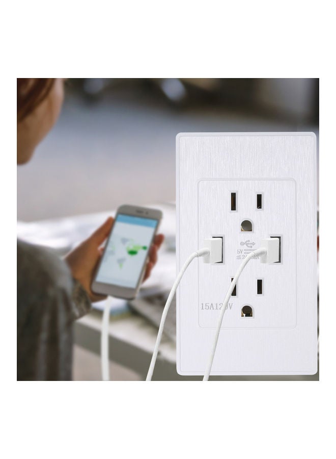 15A USB Wall Socket with Screws White