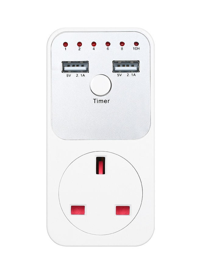 230V Countdown Timer Socket with 2 USB Ports White