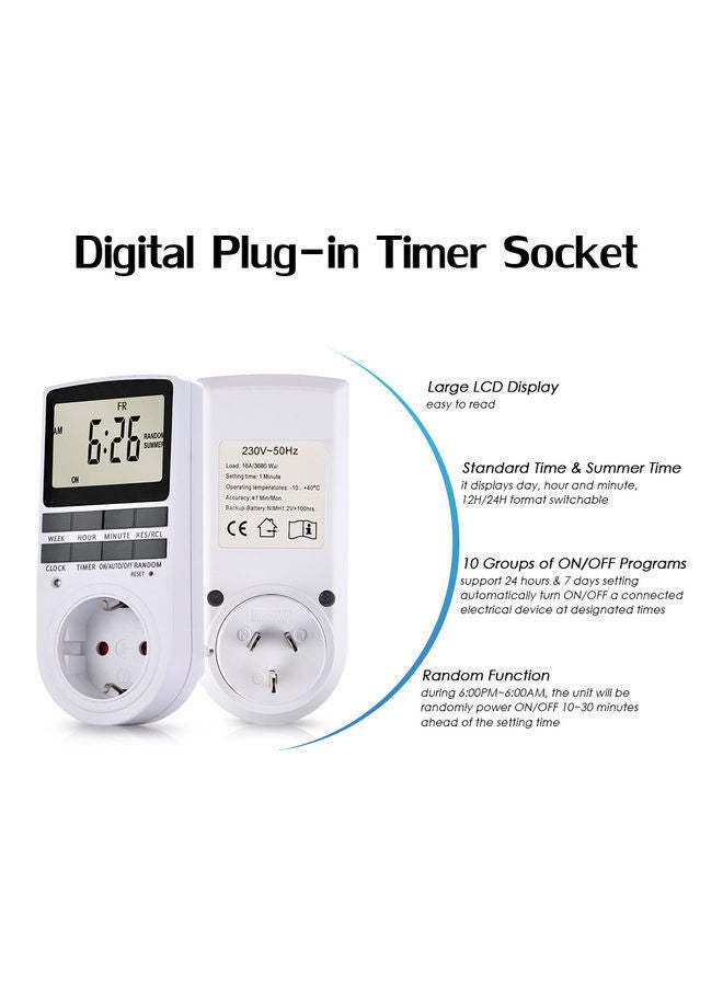 Digital Plug-in Timer Socket White