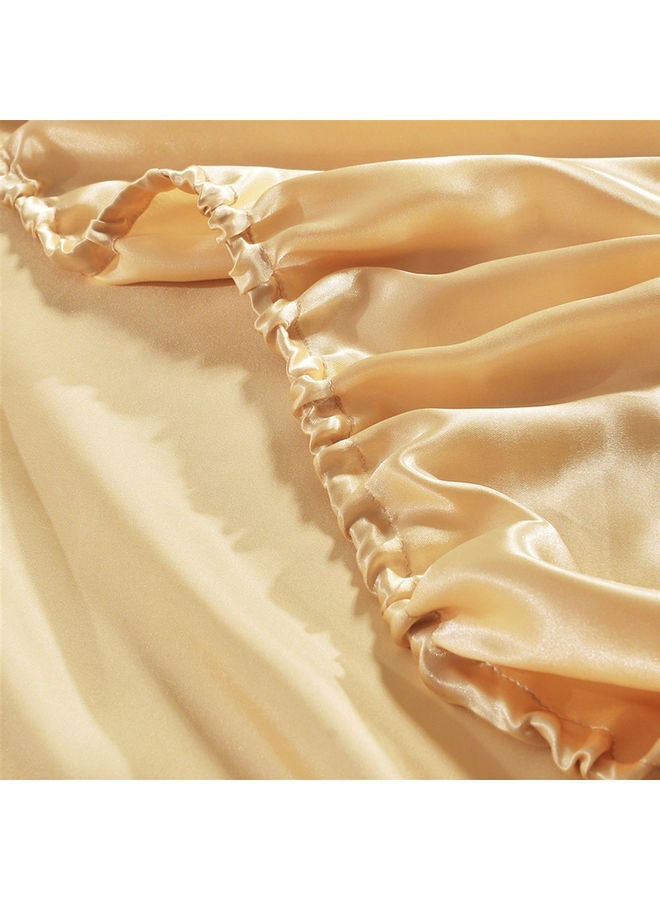 Well-made Soft Silk Fitted Sheet Cover Polyester Golden