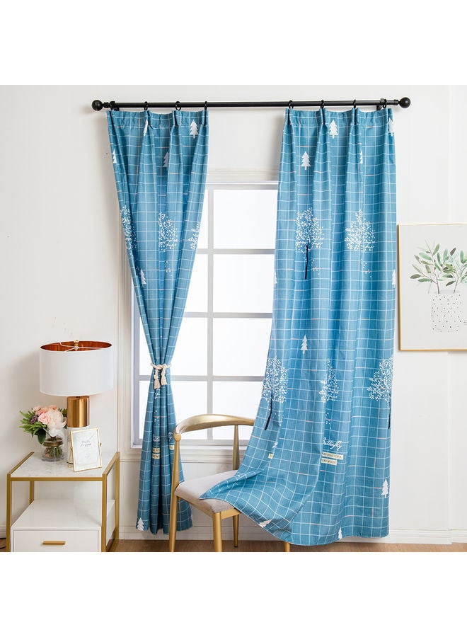 Grid Tree Print Window Curtain Set Blue