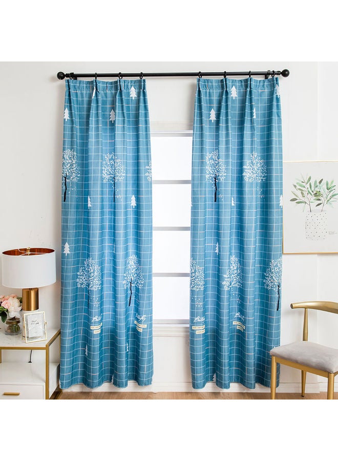 Grid Tree Print Window Curtain Set Blue