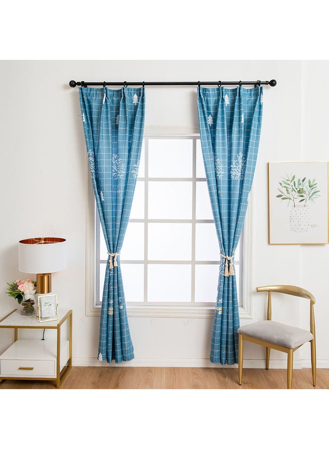 Grid Tree Print Window Curtain Set Blue