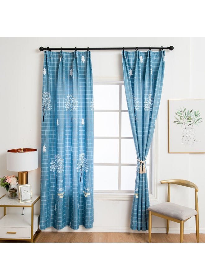 Grid Tree Print Window Curtain Set Blue