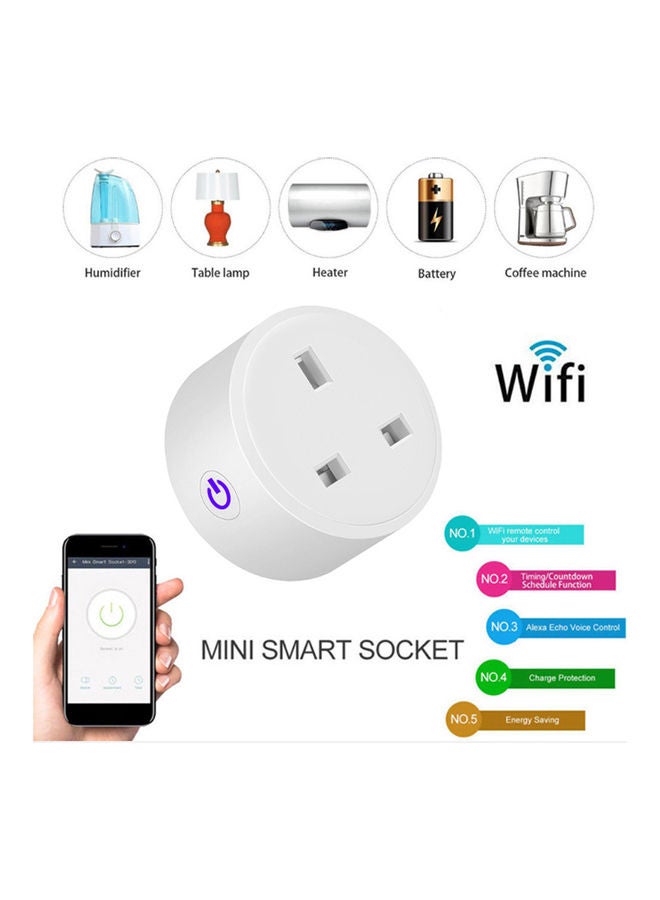 Remote Voice Control Tuya Wifi Intelligent Socket Plug White