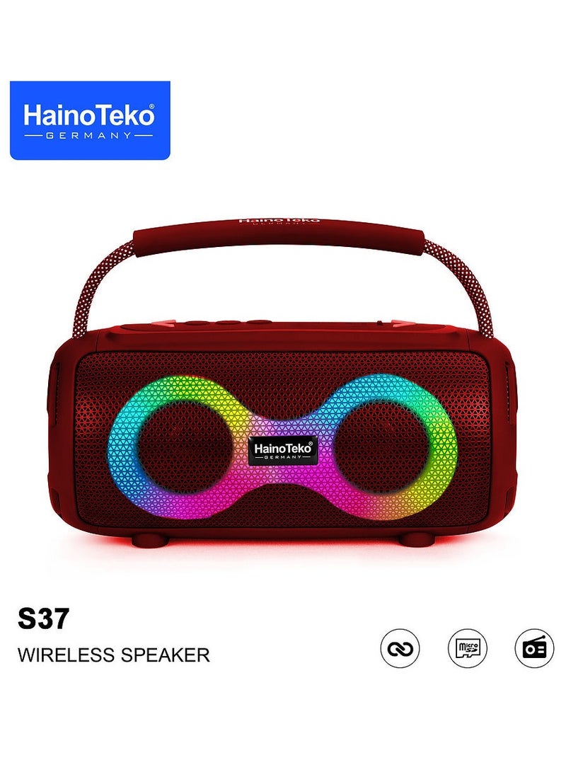 Haino Teko S37 Portable Wireless Speaker With RGB Light Display For Indoor and Outdoor Red