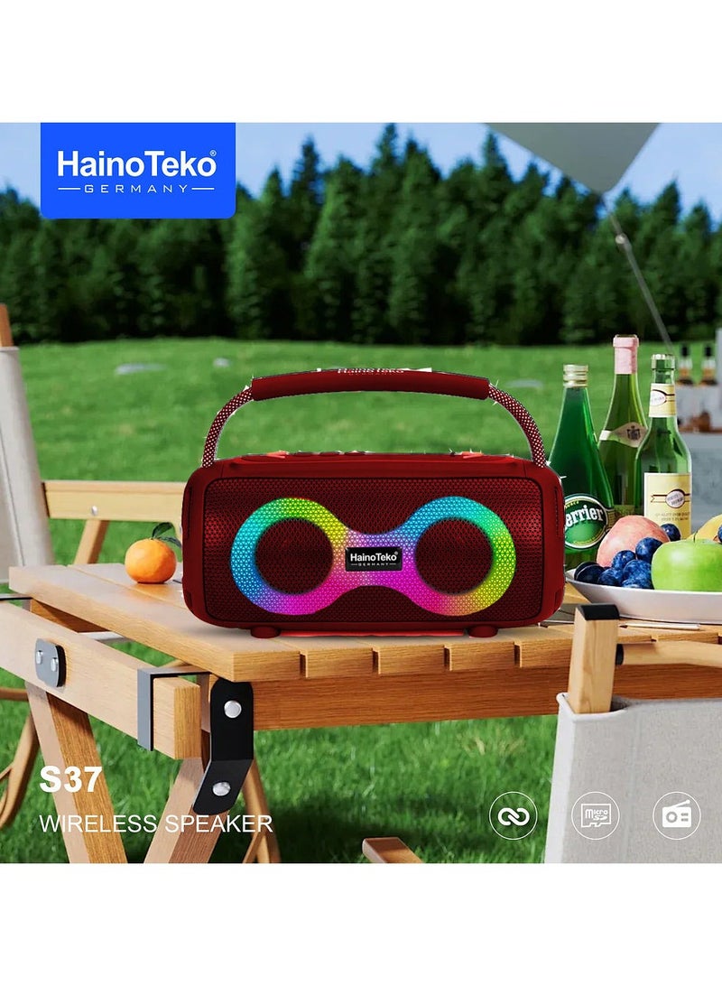 Haino Teko S37 Portable Wireless Speaker With RGB Light Display For Indoor and Outdoor Red