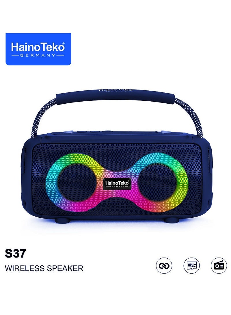 Haino Teko S37 Portable Wireless Speaker With RGB Light Display For Indoor and Outdoor Blue