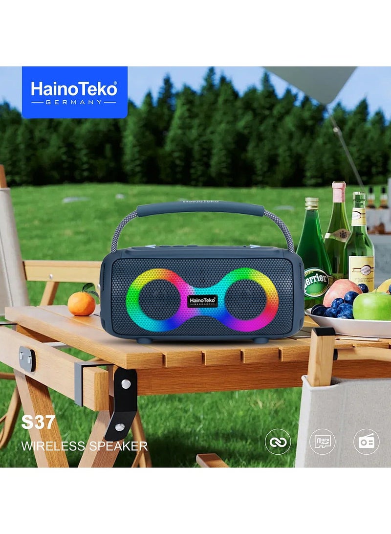 Haino Teko S37 Portable Wireless Speaker With RGB Light Display For Indoor and Outdoor Blue