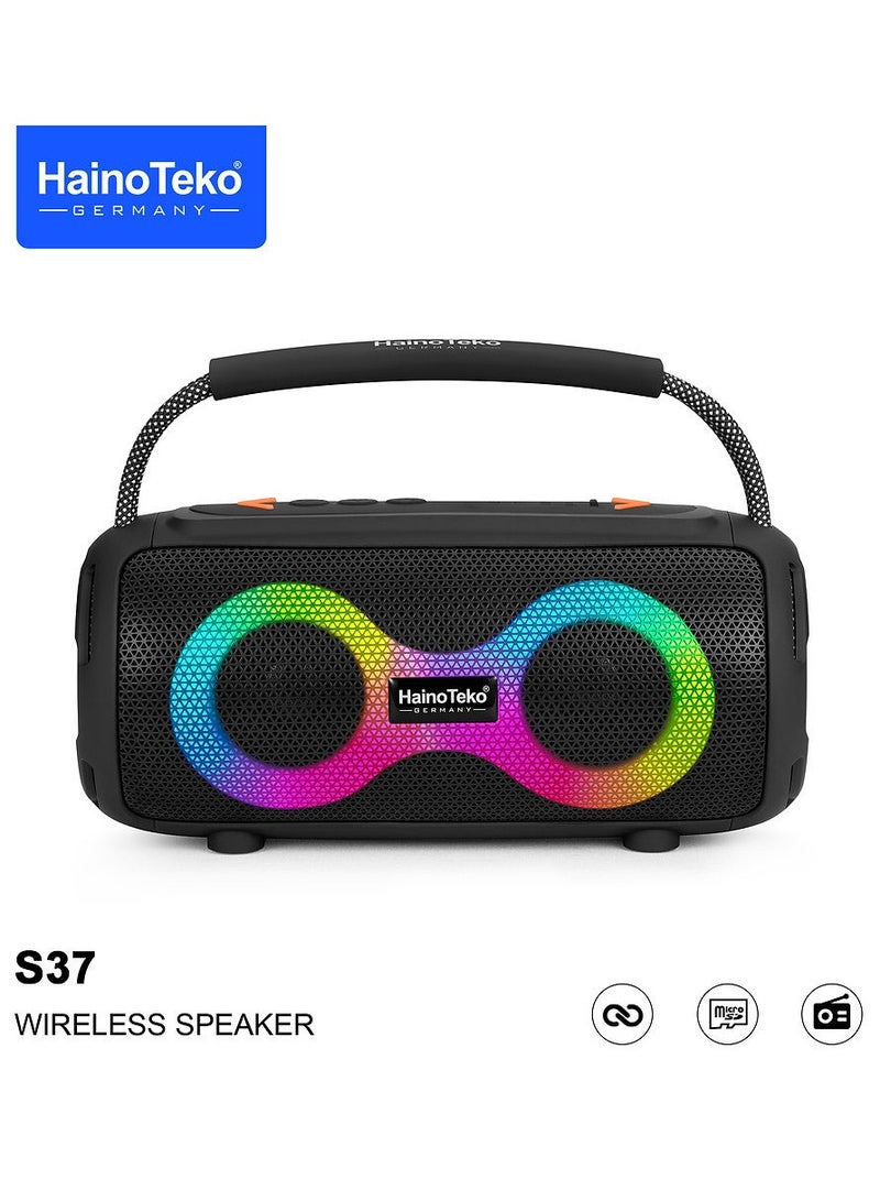 Haino Teko S37 Portable Wireless Speaker With RGB Light Display For Indoor and Outdoor Black