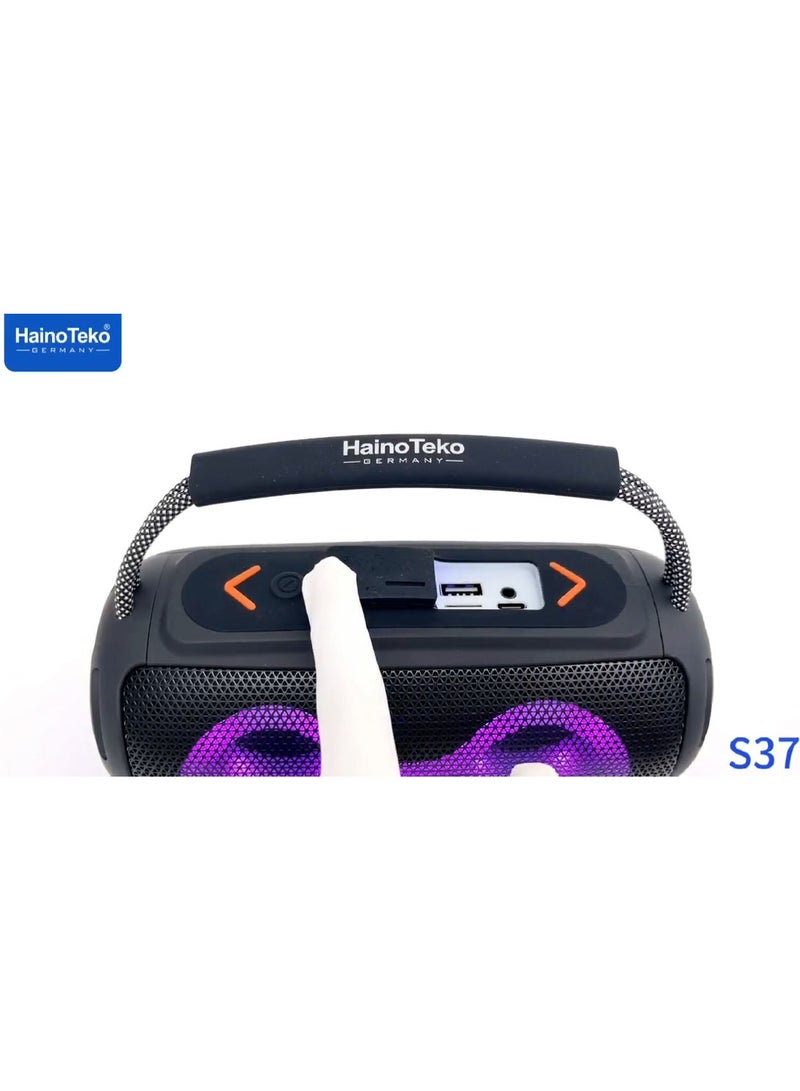 Haino Teko S37 Portable Wireless Speaker With RGB Light Display For Indoor and Outdoor Black