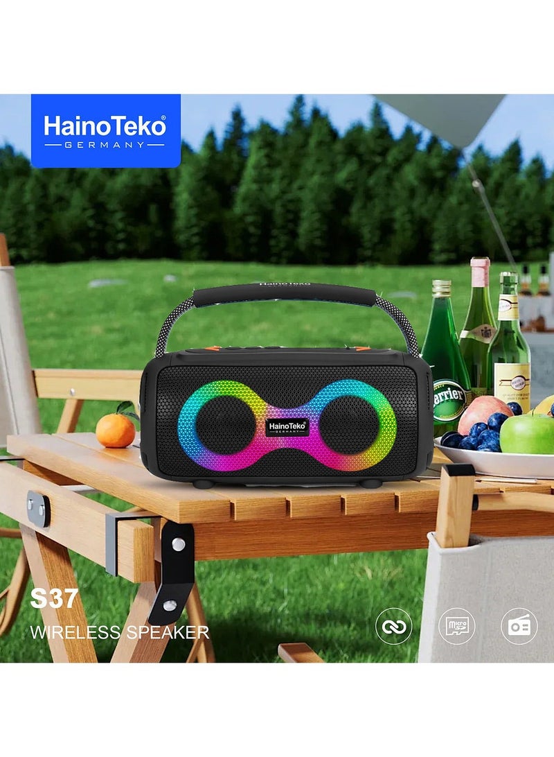 Haino Teko S37 Portable Wireless Speaker With RGB Light Display For Indoor and Outdoor Black