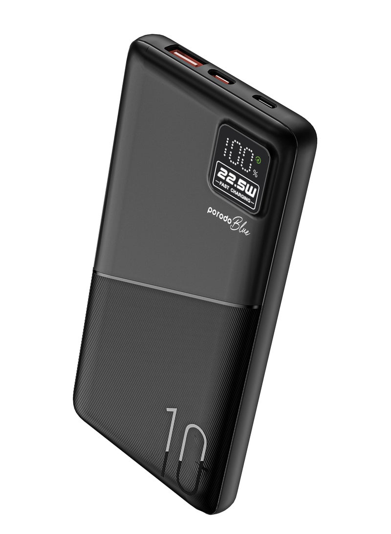 10000mAh Quick Charge Power Bank with Dual USB Output / PD 20W / 22.5W QC3.0 / 18W Micro Input / Digital Display - Black