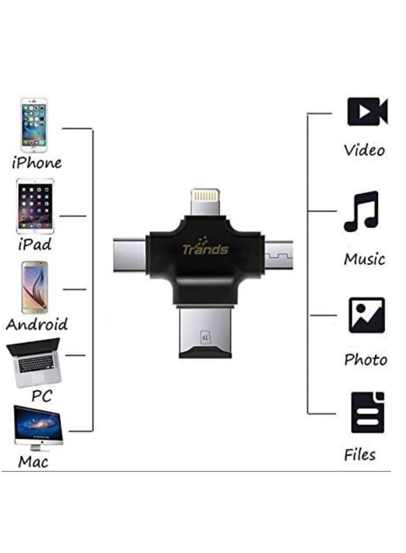 4 in 1 USB OTG TF Micro SD Card Reader Adapter for Lightning For iPhone XS Max, XS,X, Android Type C for Samsung